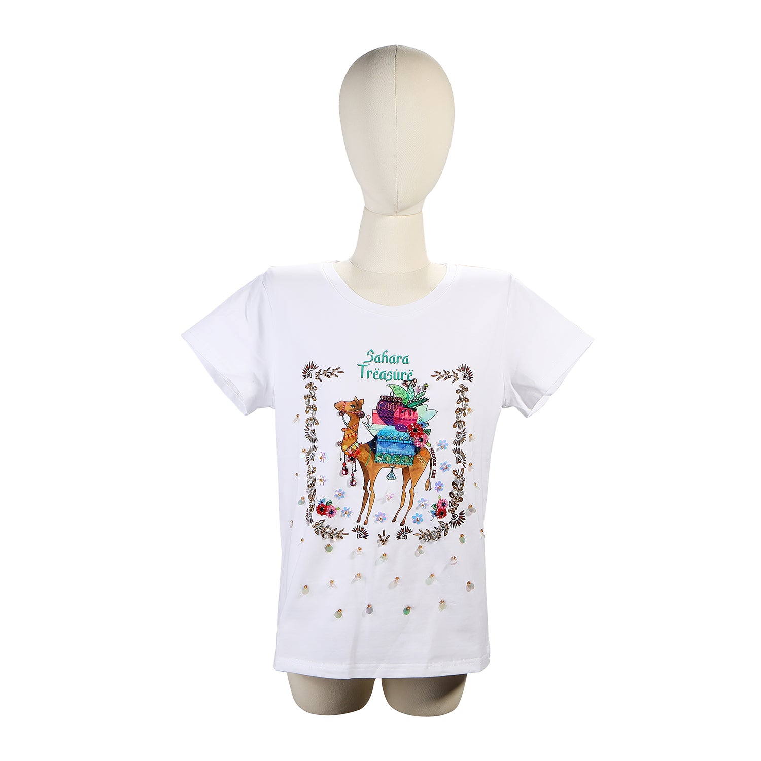 CAMISETA DE MODA NICOLE LEE CON BRILLOS BLANCA (SAHARA TREASURE)