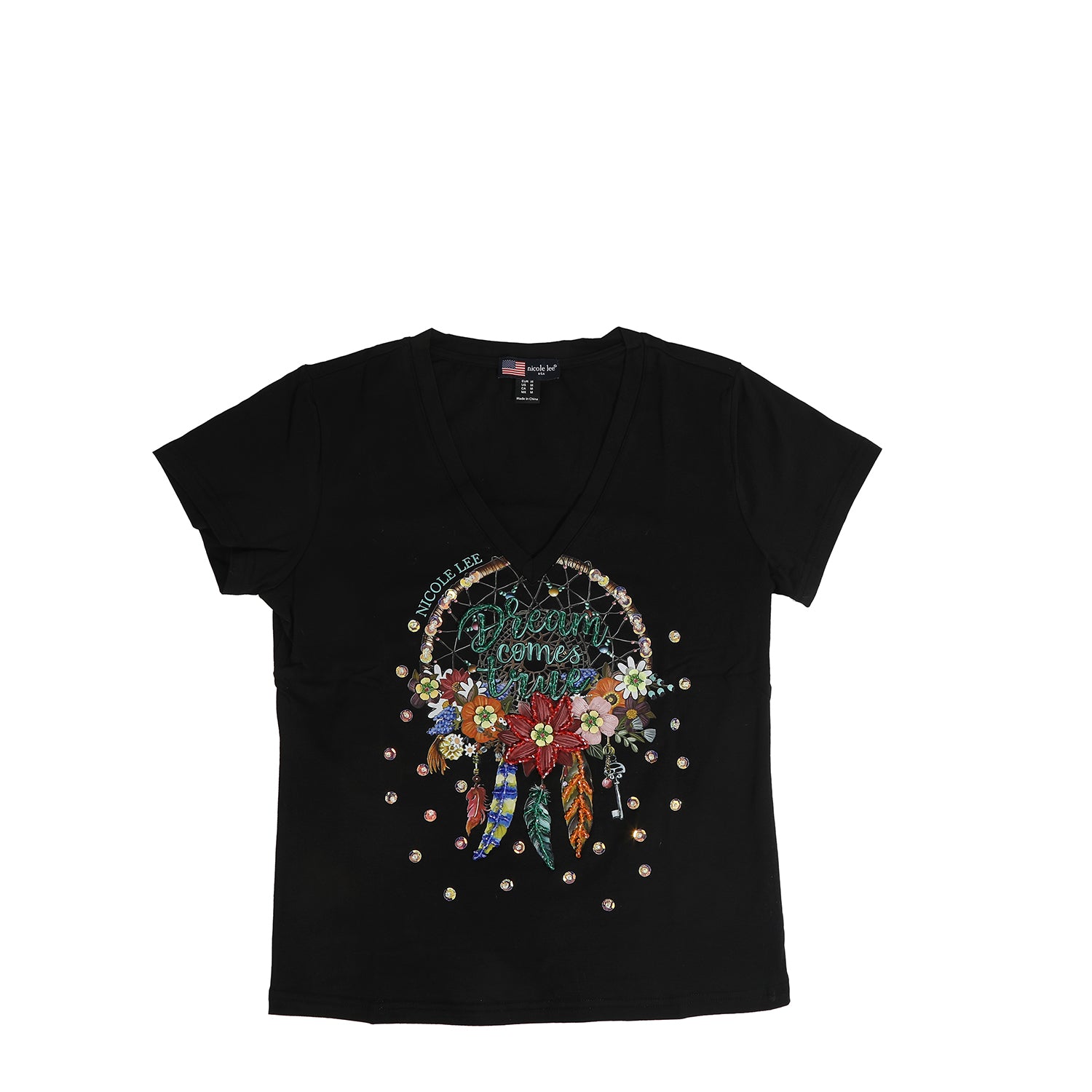 MODISCHES T-SHIRT MIT V-AUSSCHNITT (<tc>DREAM COMES TRUE</tc> WEISS)