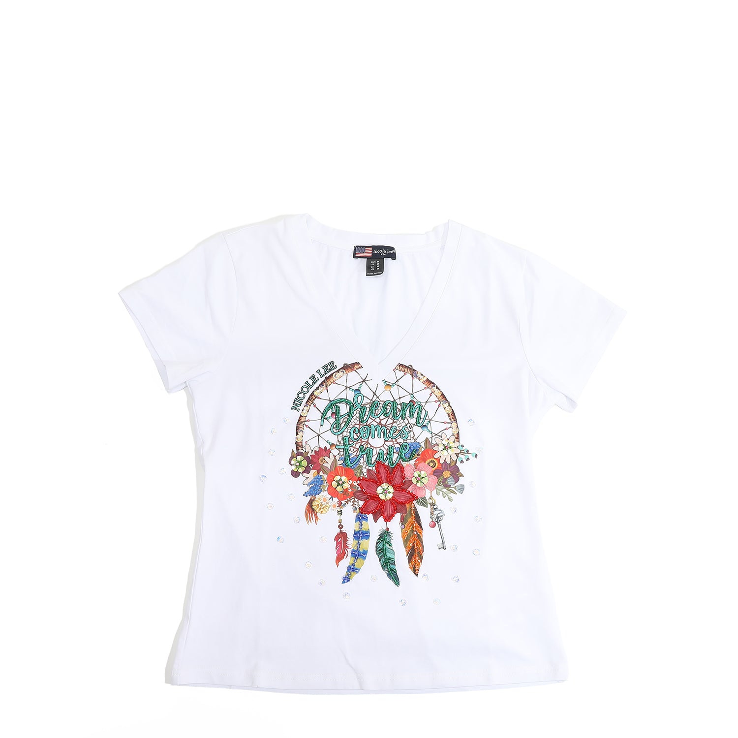 MODISCHES T-SHIRT MIT V-AUSSCHNITT (<tc>DREAM COMES TRUE</tc> SCHWARZ)