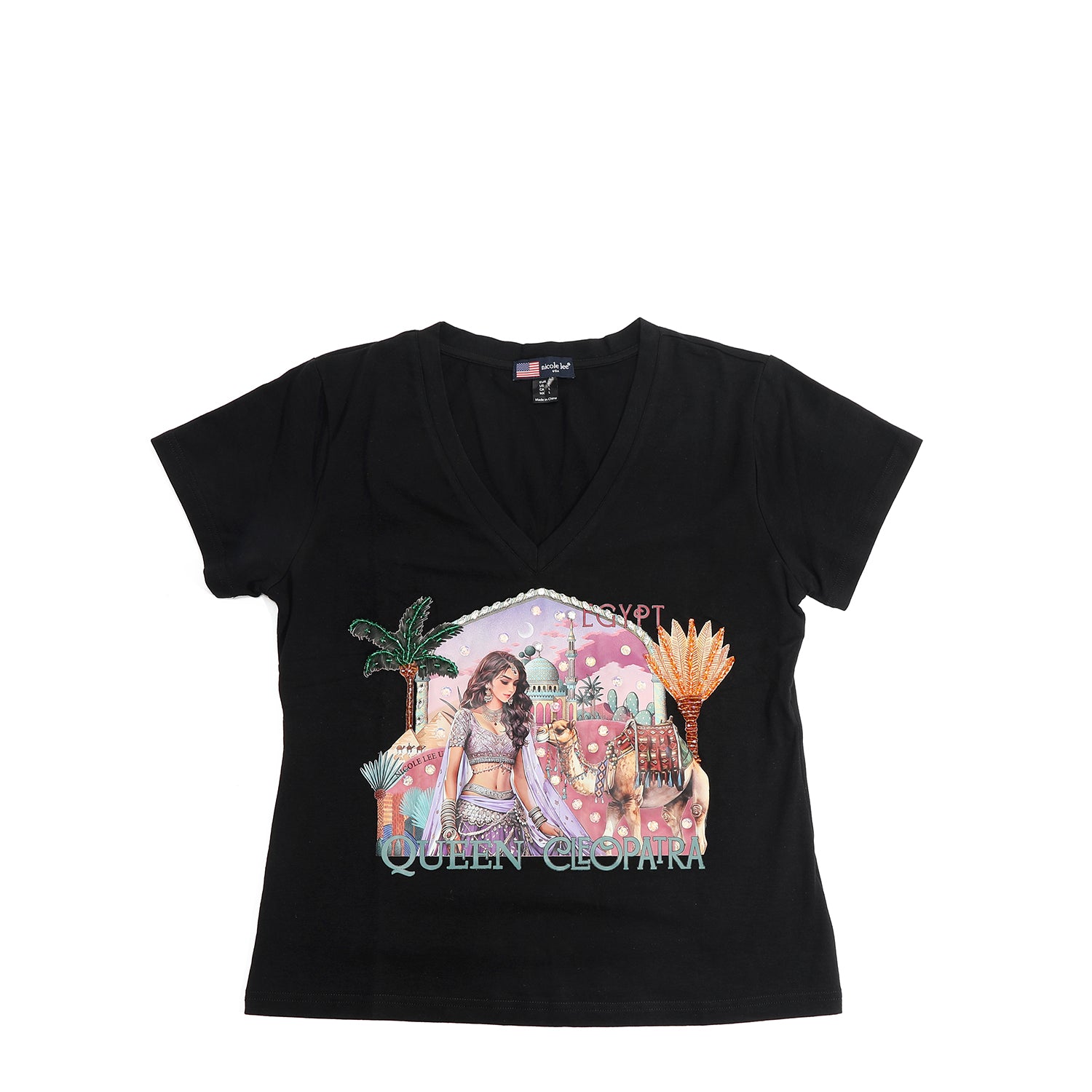 MODISCHES T-SHIRT MIT V-AUSSCHNITT (<tc>QUEEN CLEOPATRA</tc> SCHWARZ)
