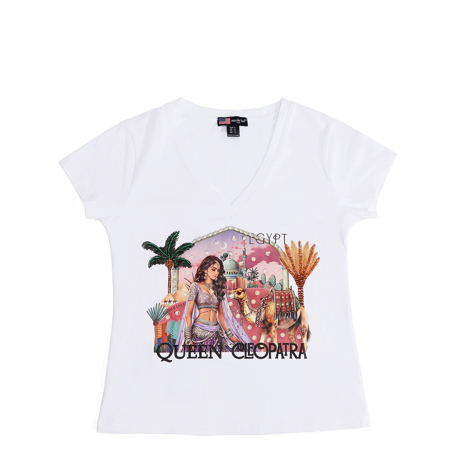 MODISCHES T-SHIRT MIT V-AUSSCHNITT (<tc>QUEEN CLEOPATRA</tc> WEISS)