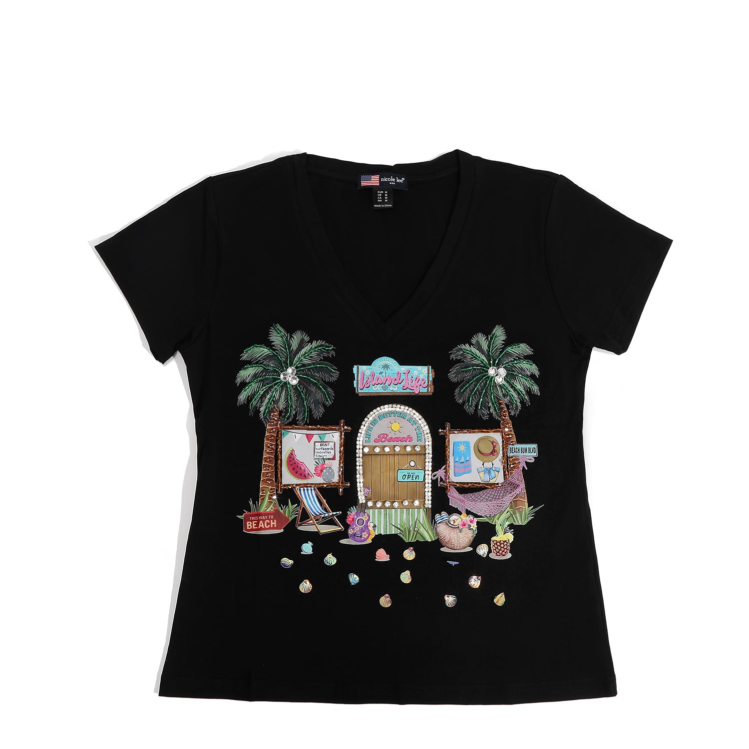 CAMISETA DE MODA CON CUELLO EN V (SUN & SAND)
