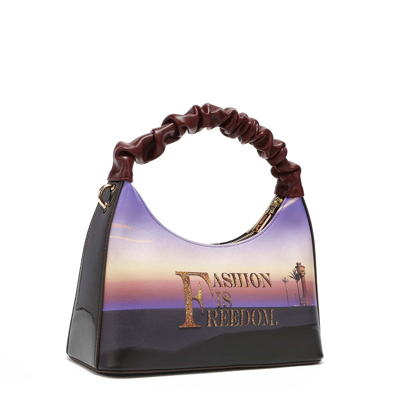 Handbag with wrinkled tape