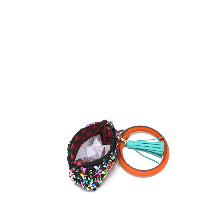 Bracelet with keychain and currency with sequins